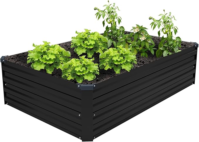 4×3×1FT(2PCS) Galvanized Raised Garden Bed Kit, Metal Planter Boxes,Large Raised Garden Bed for Planting Vegetables,Flowers,Herbs -Black