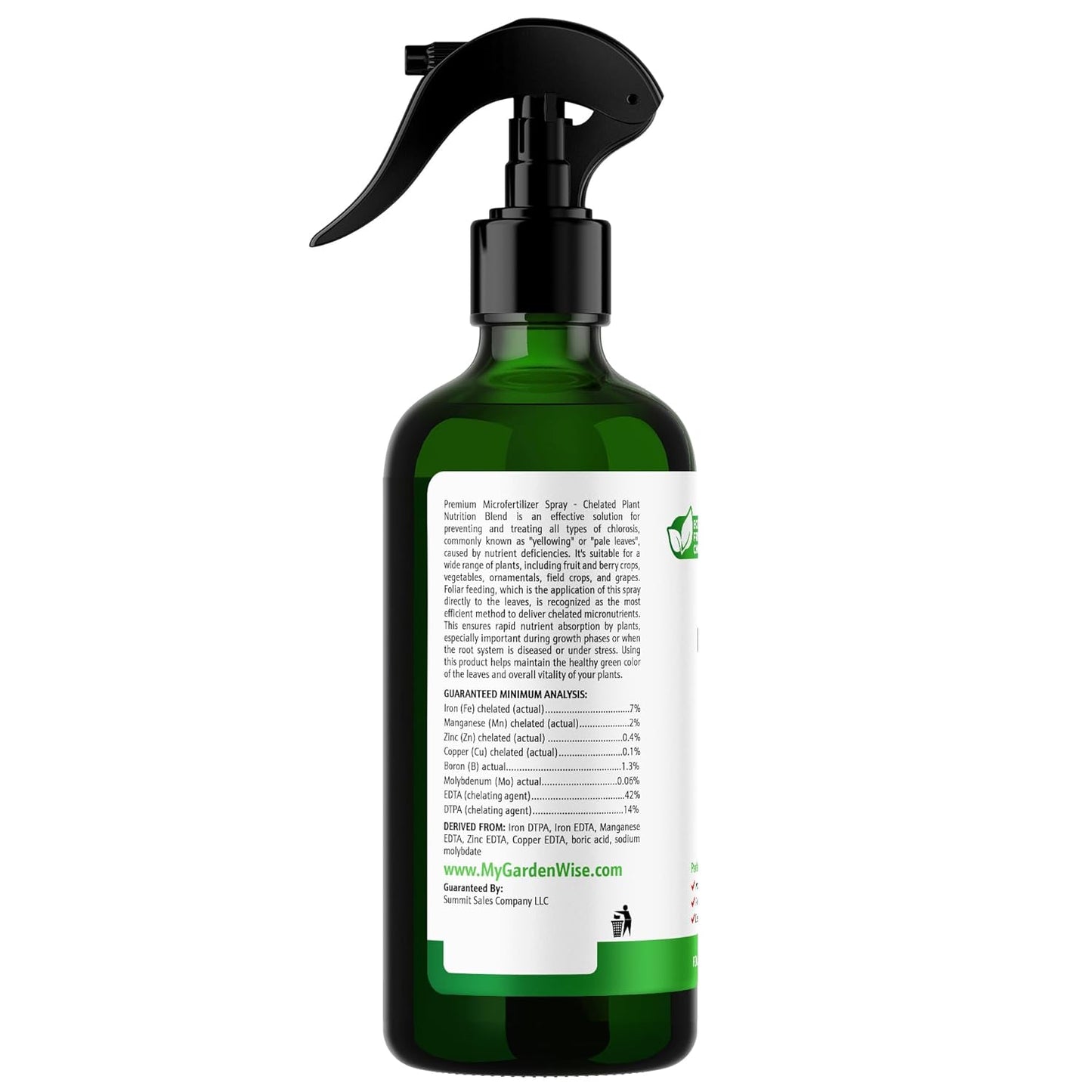 Premium Microfertilizer Foliar Spray - Chelated Plant Nutrition Blend with Chelated Iron for Vegetables. Perfect for Hydroponics, Pots, and Open Soil. Ready to Use (16 OZ)