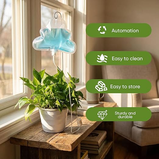 Zhengmy 12 Pcs Cloud Plant Drip Irrigation Self Watering Devices with Flow Regulator, Automatic Plant Watering System with 500ml Drip Water Bag and Support Rod Stake for Potted Indoor Outdoor Waterer