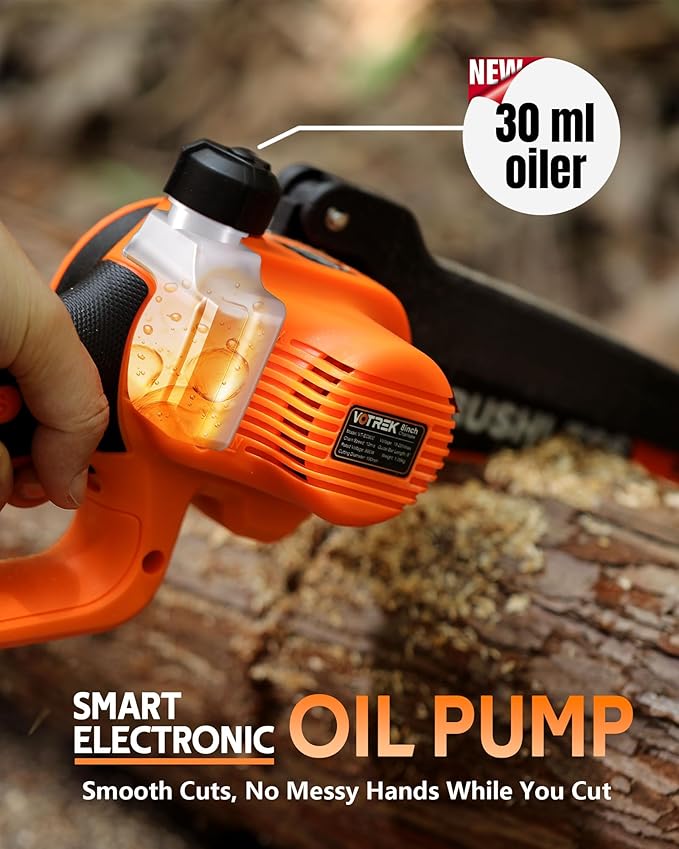 VOTREK® 8 inch Mini Chainsaw Cordless with 2x3.0AH Batteries - Powerful Brushless Electric Handheld Small Chain Saw for Wood Cutting, Tree Trimming & Branch Cutting, Auto Oiler & Tool-Free Tensioner