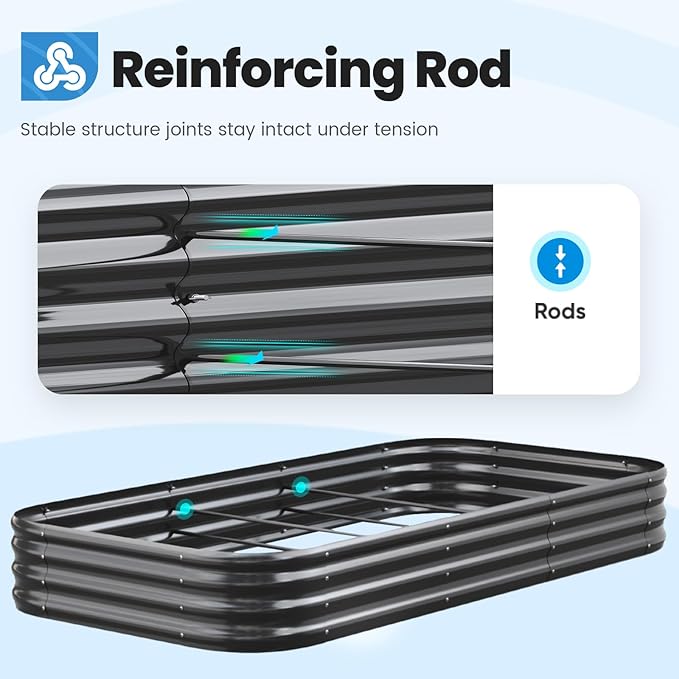 Quictent Galvanized Raised Garden Bed Kit, 8x4x1 ft Oval Metal Planter Box for Vegetables, Strengthened by Crossbar, Dark Gray, 2PCS