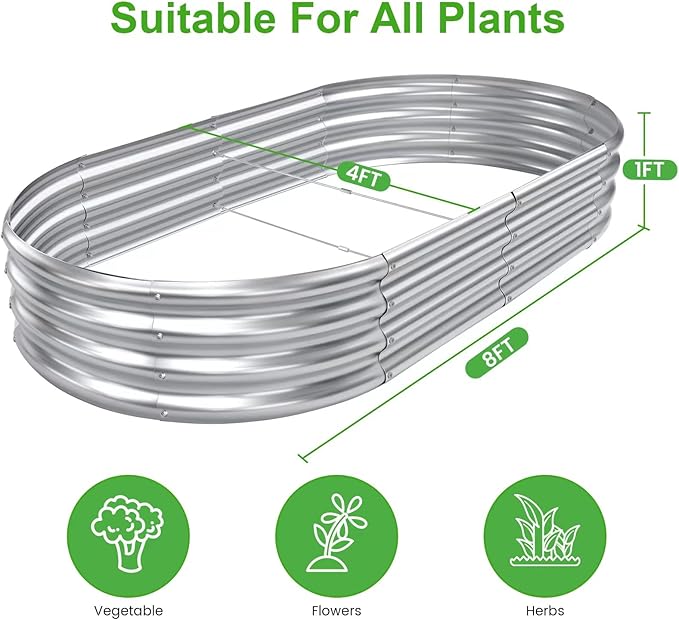 AHEONLAR 2pack 8×4×1ft Raised Garden Bed,Outdoor Galvanized Planter Boxes, Oval Large Metal Raised Garden Beds for Vegetables