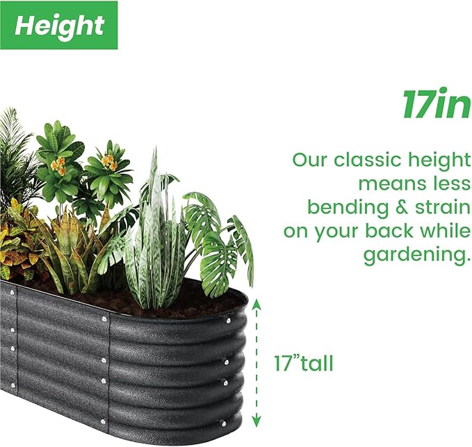 Modular Raised Garden Bed Kit 8×2×1.4FT, Magnesium-Aluminum-Zinc Steel, Rust-Proof & Tool-Free Assembly for Vegetables Herbs Flowers, Patio Backyard Urban Gardening(Cracked Silver)