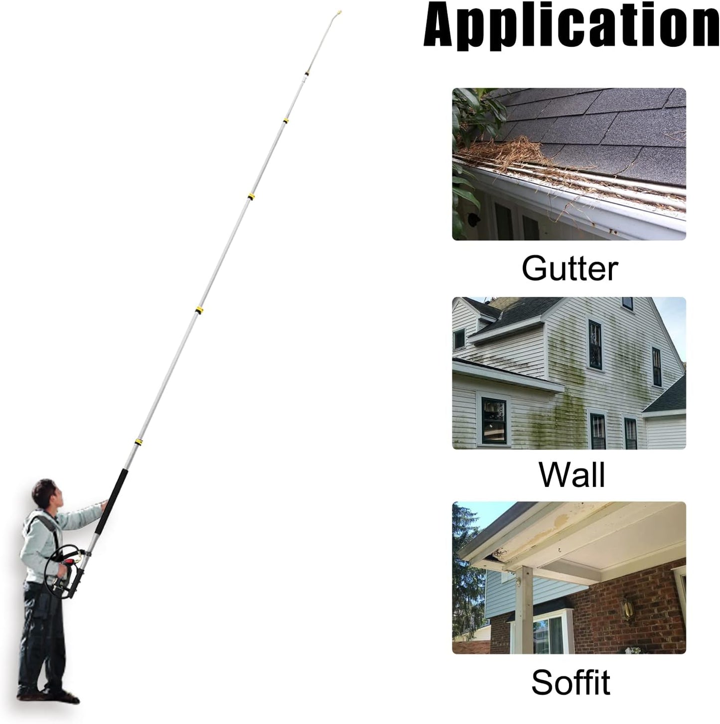 JANZ 24 FT Pressure Washer Telescoping Wand with Power Washer Extension Wands, Brush Head, Gutter Cleaner, 7 Spray Nozzle Tips, 2 Hose Adapters and Support Belt TW-004