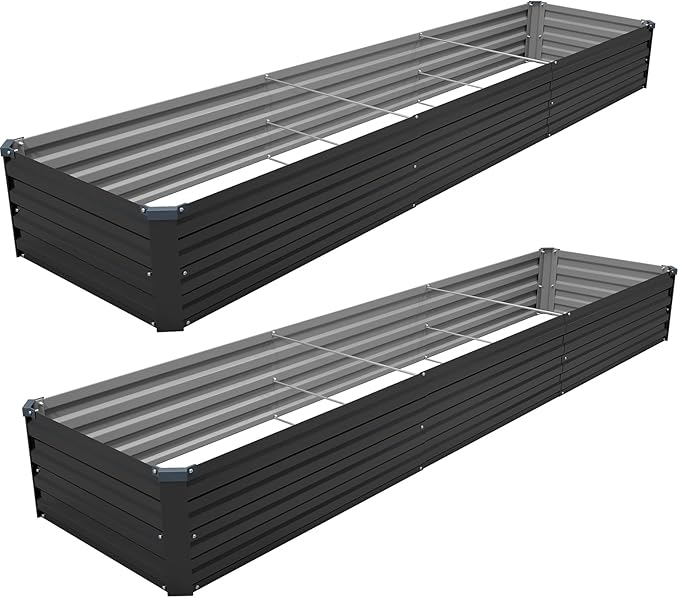 12×2×1FT(2PCS) Galvanized Raised Garden Bed Kit, Metal Planter Boxes,Large Outdoor Planters Garden for Planting Vegetables,Flowers,Herbs -Black