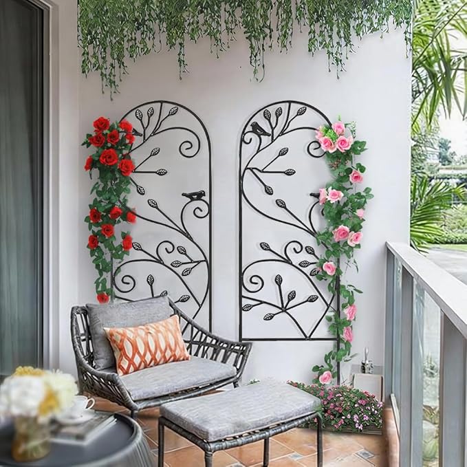 AMAGABELI GARDEN & HOME 4 Pack Garden Trellis for Climbing Plants/Vegetables/Flower/Patio/Roses/Cucumbers/Clematis 47" x 16" Black Iron Potted Support Vines Metal Wire