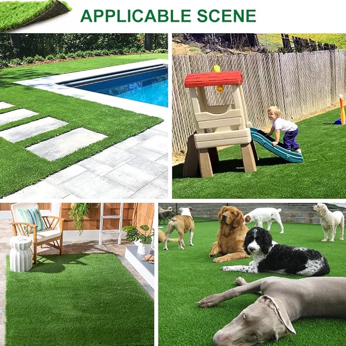 Artificial Grass Outdoor Turf, 15 x 62 FT 0.8" Thick Fake Grass Rug Realistic Synthetic Grass Carprt Decor Soft Astroturf Mat for Patio Backyard Garden Balcony
