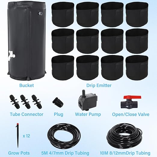 Self Watering System Kits for Plants, with 13 Gallon Bucket and 25W Water Pump, Automatic Watering System for Indoor and Outdoor for Grow Tent, Greenhouse, Lawn
