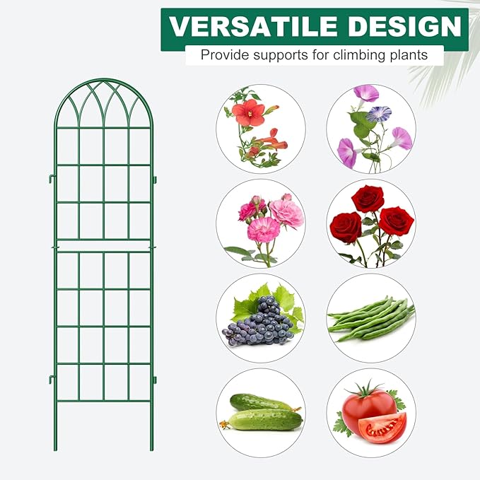 4 Pack Metal Garden Trellis for Climbing Plants, Green Metal Garden Trellis for Vines Plant Rose Vegetable Support,Large Decorative Outdoor Trellis