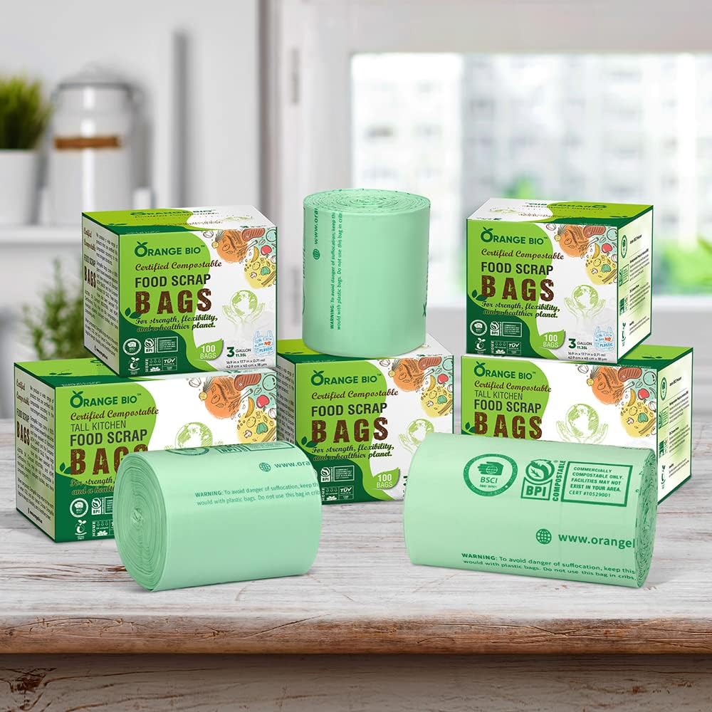 6~8 Gallon Compostable Trash Bags, 100 Count, Plant-Based Garbage Bags for Kitchen, Bathroom, Office & Food Waste – Durable, Leak-Proof, ASTM D6400 & BPI Certified