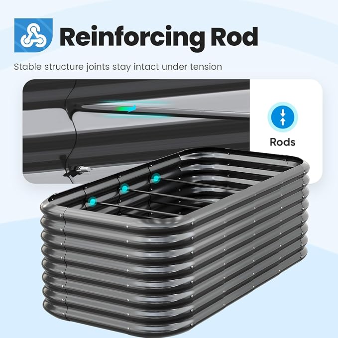 Quictent Galvanized Raised Garden Bed Kit, 6x3x2 ft Oval Metal Planter Box Tall for Vegetables Outdoor Backyard, Strengthened by Crossbar, Dark Gray