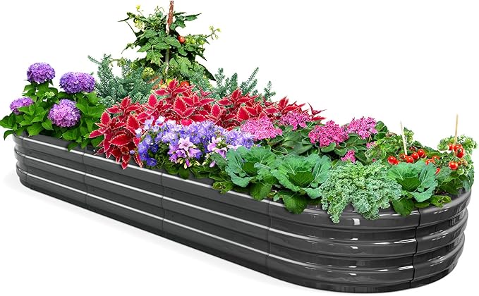 KING BIRD Raised Garden Bed Kit 2025 Upgraded Quick-Setup Galvanized Planter Garden Box Outdoor for Gardening, Vegetables, Flowers, 94x36x12 in, Dark Grey