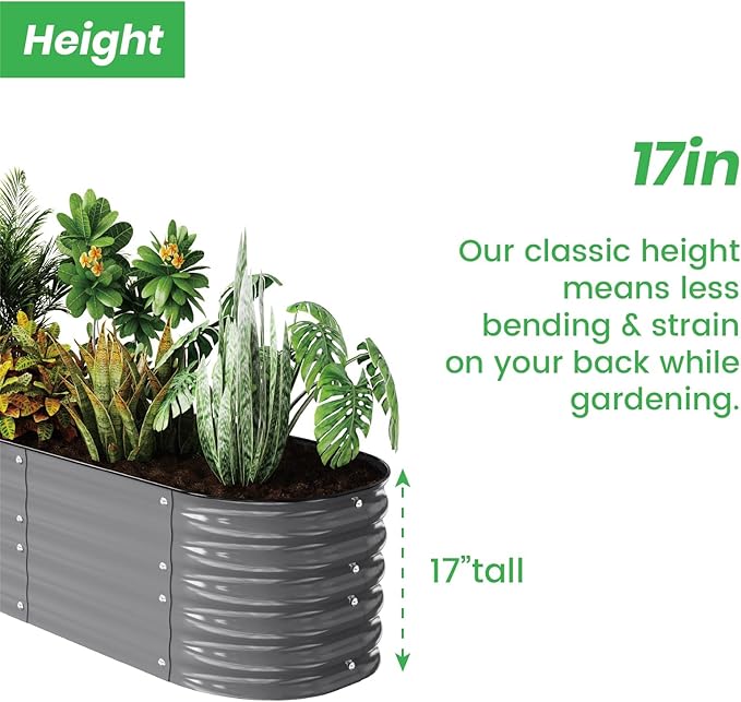 Modular Raised Garden Bed Kit 8×2×1.5FT, Magnesium-Aluminum-Zinc Steel, Rust-Proof & Tool-Free Assembly for Vegetables Herbs Flowers, Patio Backyard Urban Gardening(Gary)