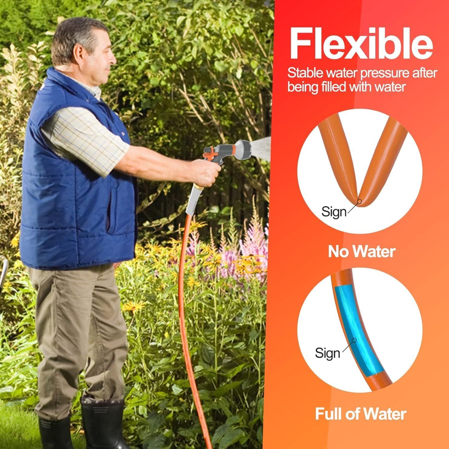 Garden Water Hose 15 ft x 5/8 in with Female to Female Connector, Small Leader Hose for Hose Reel, Heavy Duty, Flexible & Lightweight, Water Pipe, Outdoor Water Hose Extension Adapter