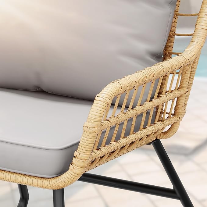 YITAHOME 4 Piece Patio Furniture Set, Outdoor Wicker Furniture Set with Removable Cushion, Rattan Patio Loveseat Set for Garden, Backyard, and Deck,Armchairs, Glass Side Table, Light Gray & Beige