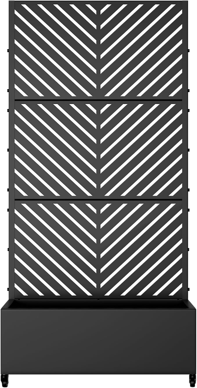 Casaphoria Metal Raised Garden Bed with Trellis and Wheels, 72"x35"x16" Planter Box for Climbing Plants, Vegetables & Vines, Features Drainage Holes and Privacy Screen, Black-Parallel
