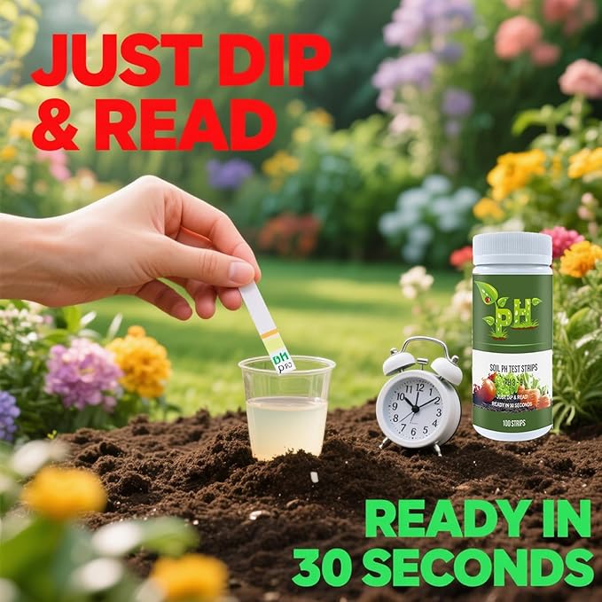 100 Soil pH Test Strips (pH 3-9) - Accurate Soil Testing Paper, Ideal for Garden, Lawn, Vegetables, Flowers & Indoor/Outdoor Plants