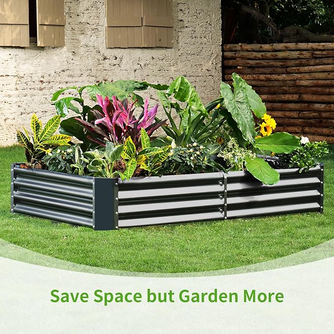 Land Guard 3 Pack 8×4×1ft Galvanized Metal Raised Garden Bed, Metal Planter Kit Box Outdoor for Deep-Rooted Vegetables, Flowers, Green and Herbs, Modern Grey