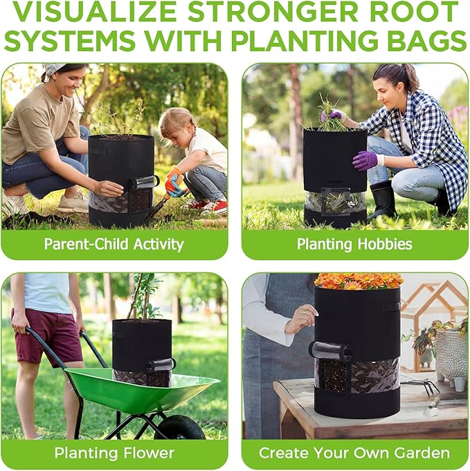 Baderke 2 Pack Visible Potato Grow Bags with Harvest Window, 360 Visibility Plant Grow Bags with Handles for Planting Potatoes, Tomatoes and Vegetables (30 Gallon,Black)