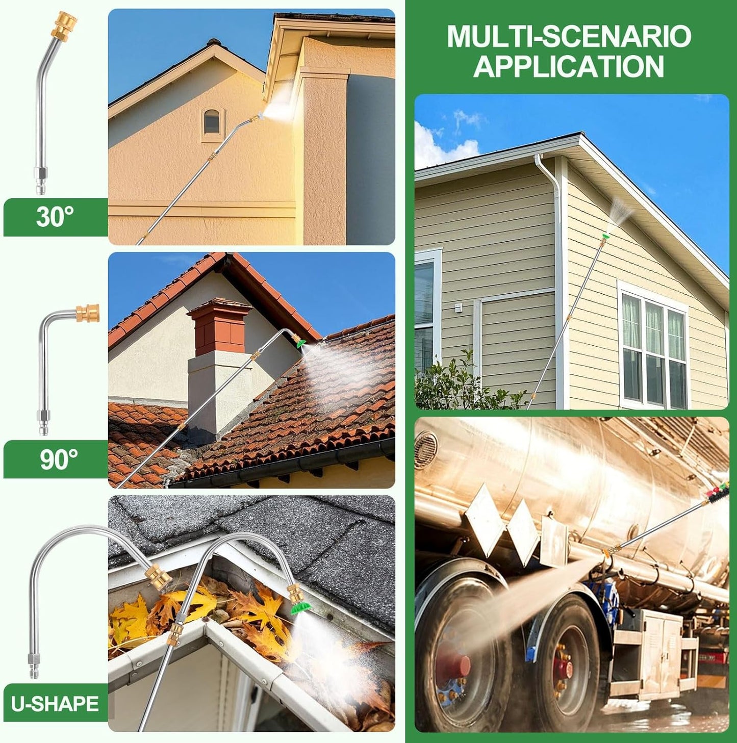 Gutter Cleaning Tools From the Ground, 9 Pack 8 FT Pressure Washer Extension Wand, Power Washer Lance With 6 Pressure Washer Spray Nozzle Tips, 30°, 90°, 120° Gutter Cleaner Curved Rod, 4000 PSI