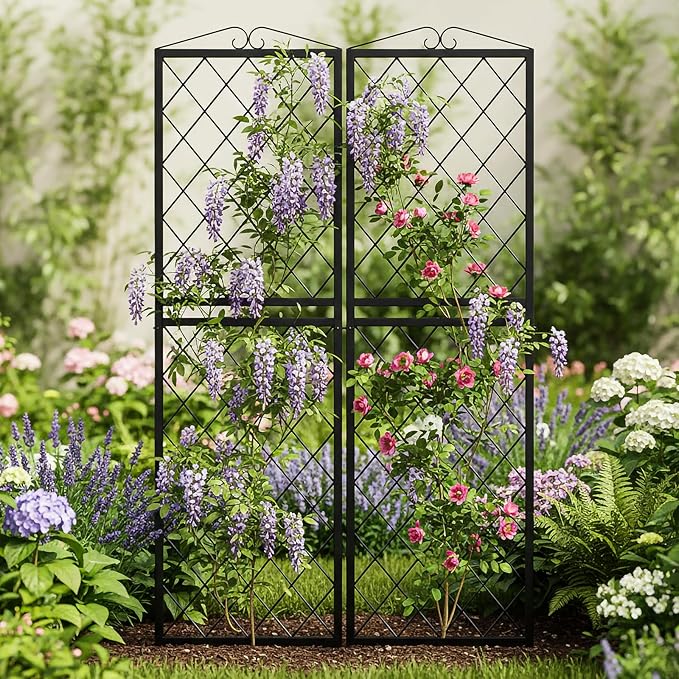 2 Pack 71 Inch Metal Garden Trellis for Climbing Plants, Thickened Square Tube Metal Garden Trellis for Vines Plant Rose Vegetable Support,Large Decorative Outdoor Trellis