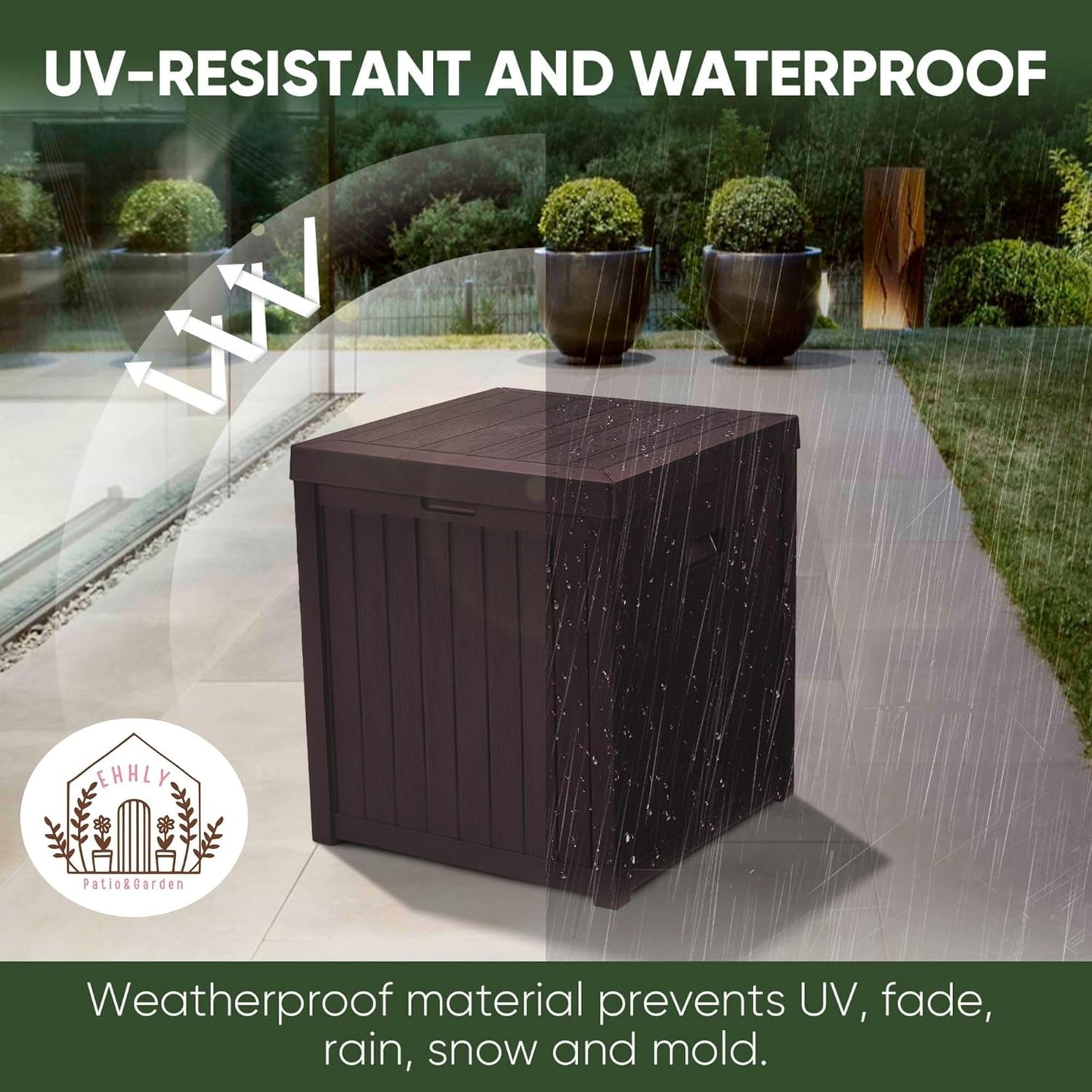 Deck Box, 51 Gallon Front Porch Package Bin Delivery Box for Outside, Small Patio Outdoor Storage Boxes Waterproof, UV Resistant Plastic Resin Pool Storage Bins with lids, Brown