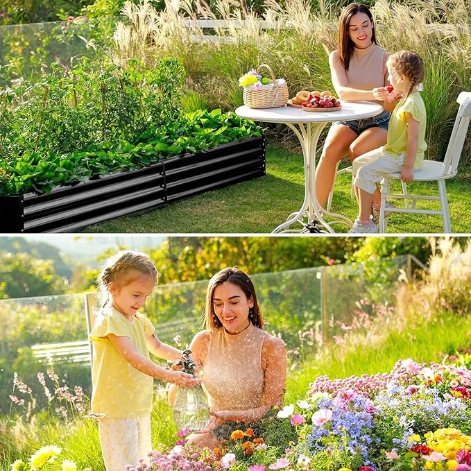 Land Guard 3 Pack 8×4×1ft Galvanized Metal Raised Garden Bed, Metal Planter Kit Box Outdoor for Deep-Rooted Vegetables, Flowers, Green and Herbs, Gray