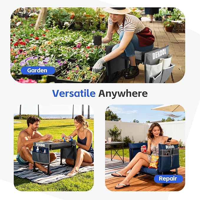 Garden Kneeler and Seat with Upgraded Wide & 3" Thick Kneeling Pad, Heavy Duty Garden Stool with 2 Large Tool Bags, Portable Bench for Weeding, Gardening Gifts for Women, Men, Seniors, Blue