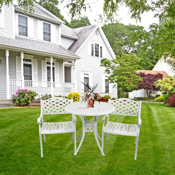 30.31" Outdoor Table and Chairs, Patio Table Set with 2.36" Umbrella Hole, Anti-Resistant Outdoor Dinning Set, Cast Aluminum Patio Furniture Set for Garden, Porch, Deck