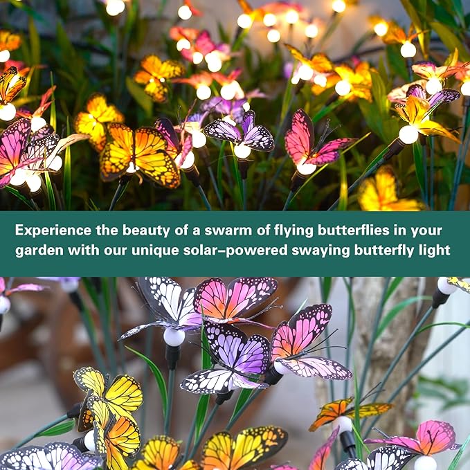 TONULAX Solar Garden Lights - 6 Pack Swaying Butterfly Light, Swaying in The Wind, Solar Outdoor Lights, Yard Patio Pathway Decoration, High Flexibility Iron Wire & Realistic Butterflies (6 Pack)