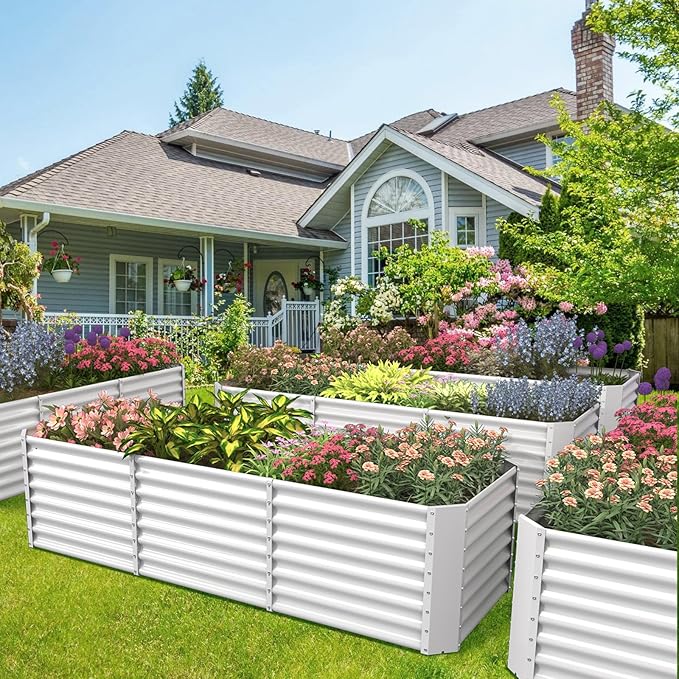 FRIZIONE 8FT(L)×2FT(W)×2FT(H) Raised Garden Bed Outdoor for Flower, Garden Planter Box for Vegetable, Raised Garden Beds for Herb, Succulent, White