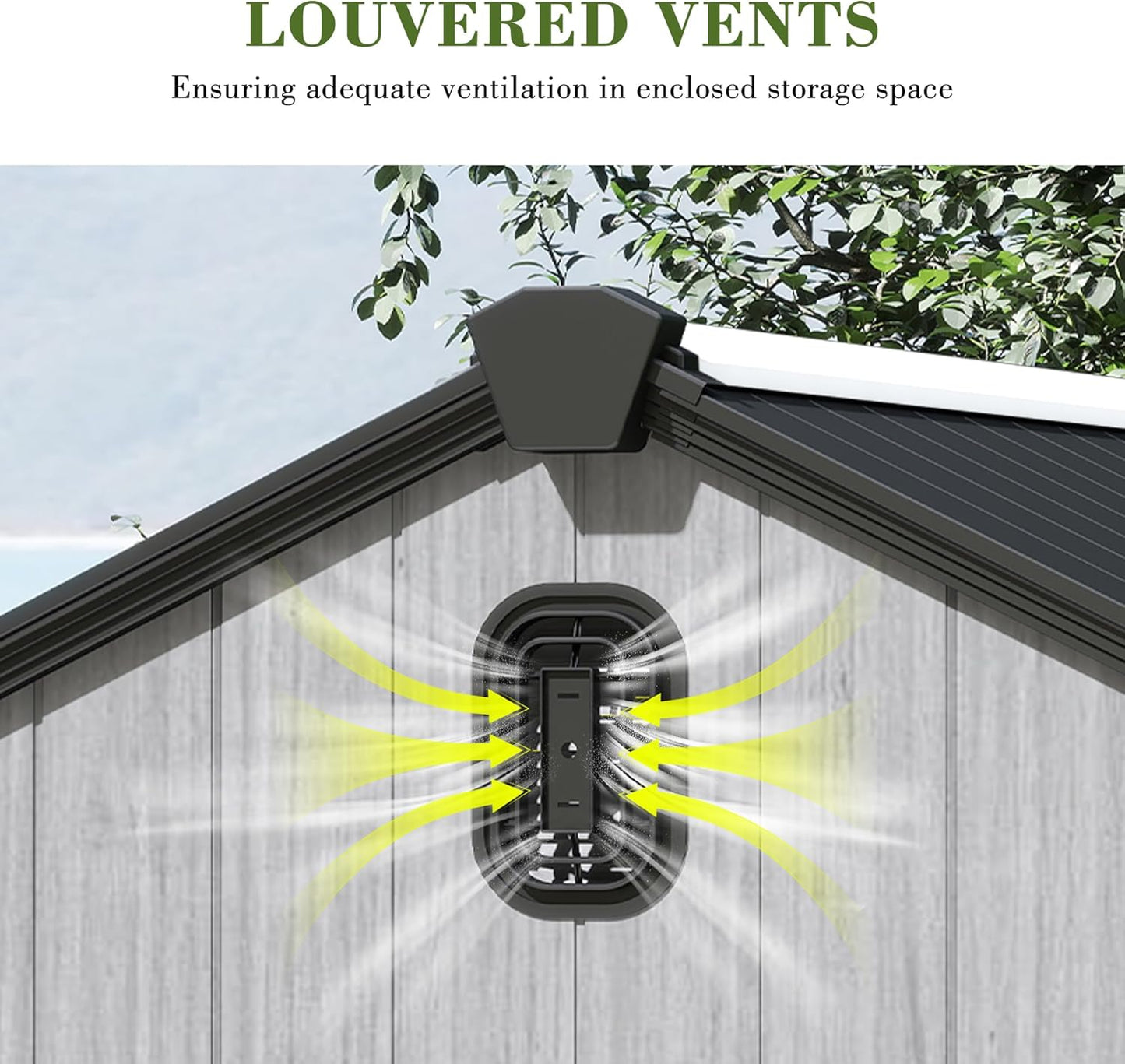 Domi 8x8FT Outdoor Resin Storage Shed with Transparent Windows & Louvered Vents, Plastic Tool Shed with Double Lockable Doors & Gable Roof, Outside Garden Shed for Backyard, Patio, Lawn, Grey