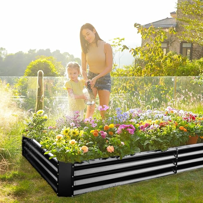 Land Guard 2 Pack 6×3×1ft Galvanized Metal Raised Garden Bed, Metal Planter Kit Box Outdoor for Deep-Rooted Vegetables, Flowers, Green and Herbs (Gray)