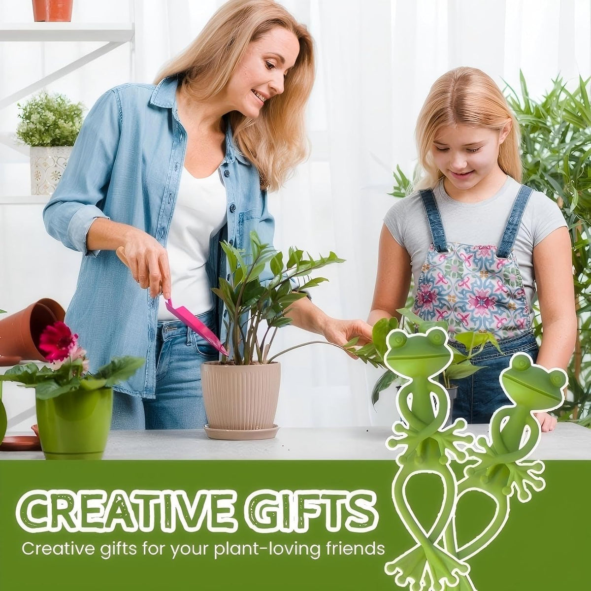 Frog Plant Stand for Potted Plants & Vines - Sturdy Gardening Clips with Cute Frog Design, Indoor/Outdoor Plant Stand Accessories - Multipurpose Garden Decor Clips for Flower Pots (2pc)