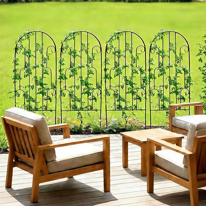 4 Pack Arched Metal Garden Trellis for Climbing Plants 45" H x 15.9" W – Rustproof Iron Trellis with Decorative Scrollwork, Metal Trellised Wire Lattices Grid Panels for Roses, Clematis, Vines