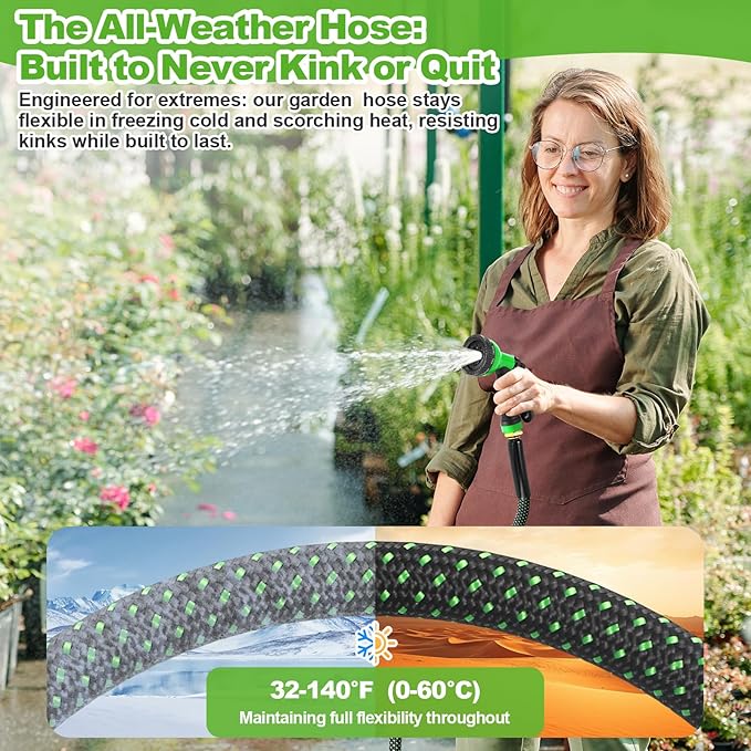 Garden Hose 100 ft, Stainless Steel Metal Hose, Flexible Water Hose with 10 Function Nozzle, Kink Free, Leak-Proof, Heavy Duty Hose for Yard, Outdoor, Lawn, RV, Car Wash and Camper Use