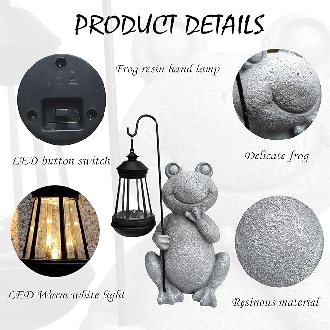 Frog Solar Garden Statues,Resin Frog Figurine Decorations with Solar Lights Lantern, Outdoor Figurines Lawn Garden Statue Decor Art for Lawn,Yard,Balcony Ornament,Gift for Home Mom.