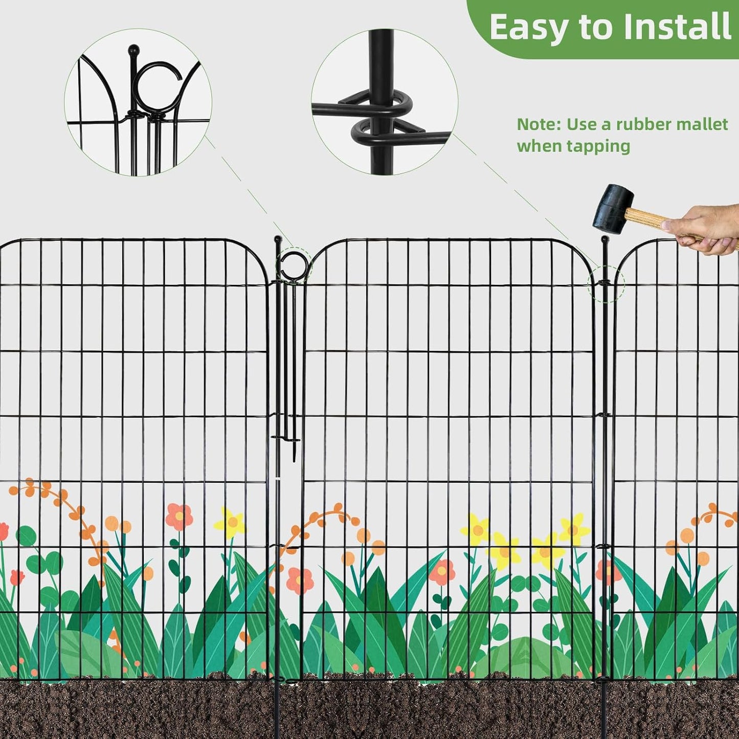 10 Panels Decorative Outdoor Garden Fence with Gate, 40 in(H) X 23.6 ft(L) Rustproof Metal Wire Panel Border for Yard, No Dig Temporary Tall Fence with Ground Stakes, Animal Barrier for Dog