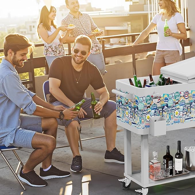 VINGLI 80 Quart Rolling Ice Chest, Portable Patio Party Bar Drink Cooler Cart, with Shelf, Beverage Pool with Bottle Opener