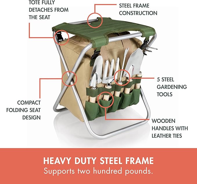 PICNIC TIME Garden Kneeler and Seat, Folding Gardening Bench, Portable Garden Stool and Kneeler with Detachable Tote Organizer for Weeding & Yard Work (Olive Green with Beige Accents)