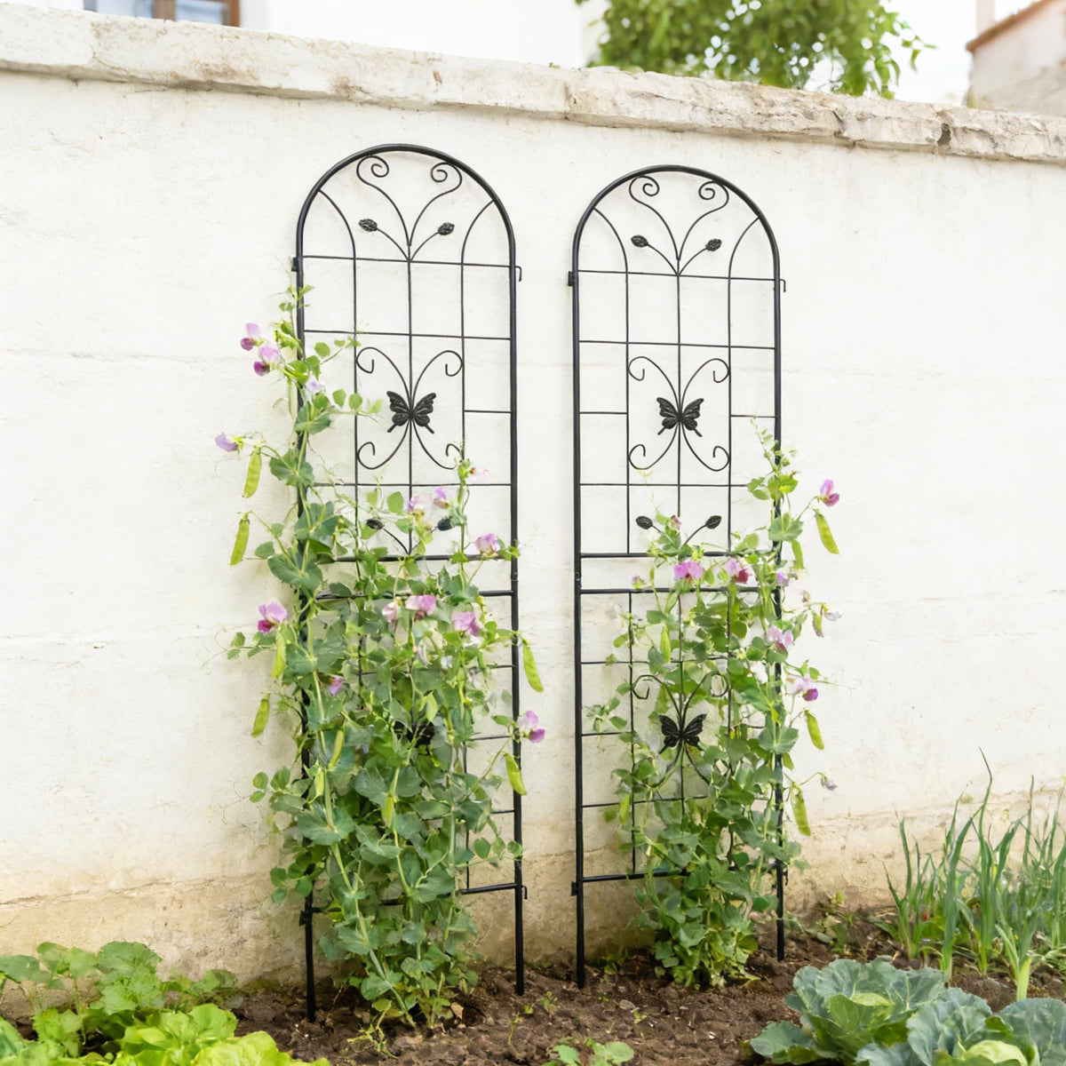 2 Pack Metal Garden Trellis 86.7" Black Fence Rustproof Garden Trellis for Climbing Plants Support Roses Flower Outdoor Lawn (2 Count)