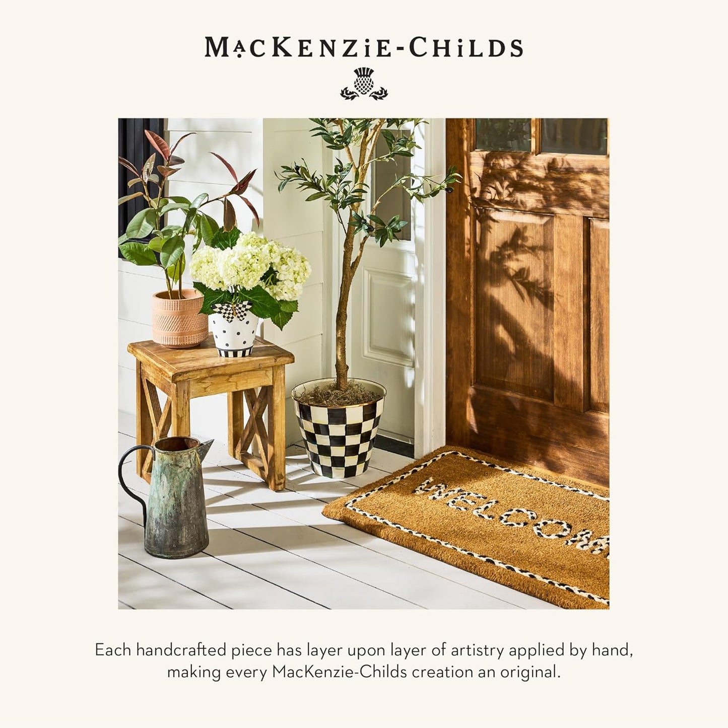 MACKENZIE-CHILDS Pot Climber, Decorative Flowerpot Hanger, Indoor and Outdoor Planter Hanging Decor, Courtly Check Butterfly