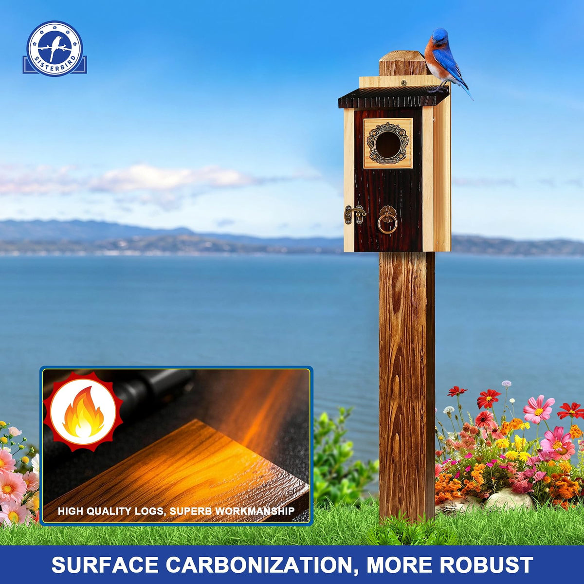 2 Pack Bluebird Houses for Outside (Deeply Burnt Vintage Hue -- 2PK)