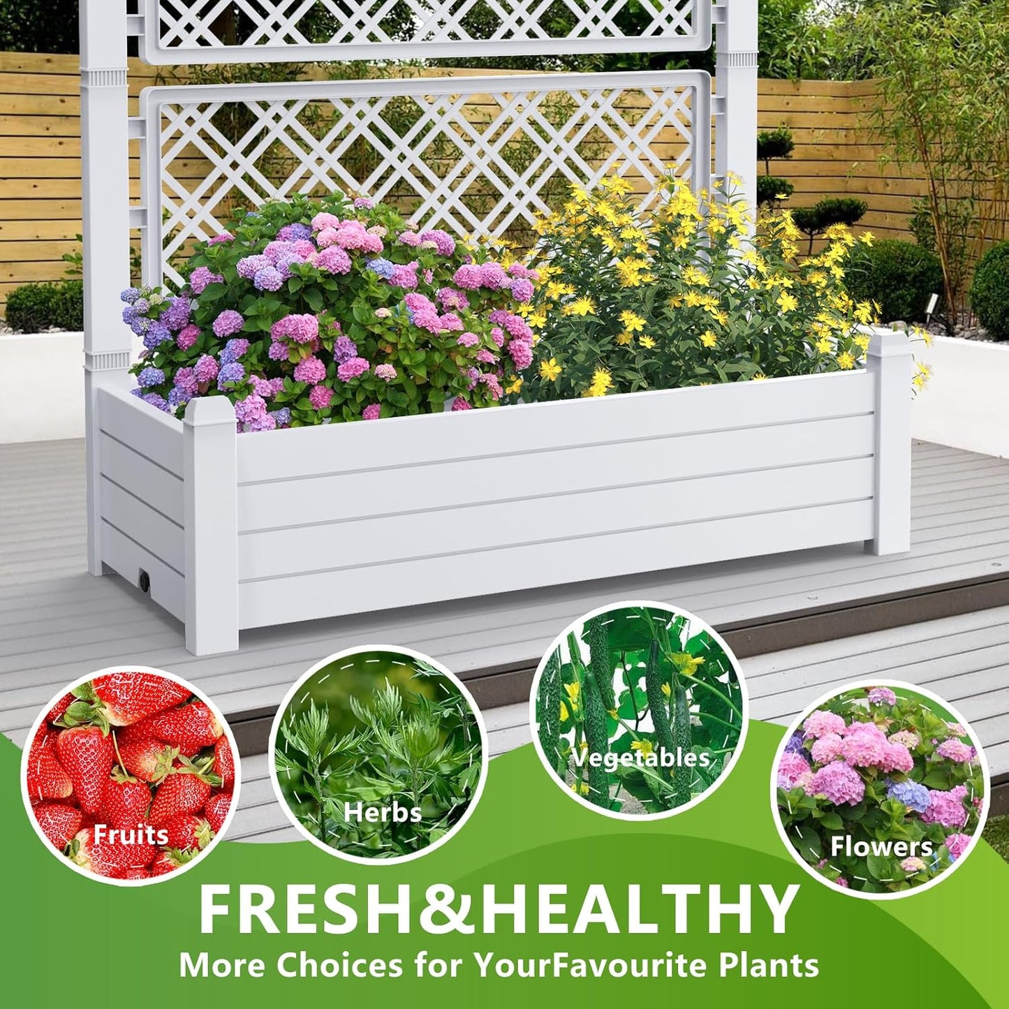 Elevated Raised Garden Bed,Outdoor Large Resin Patio Planter Box Stand Divisible with Drain Plug,Water Monitor for Plants Vegetables Flowers Fruits(Ashen)