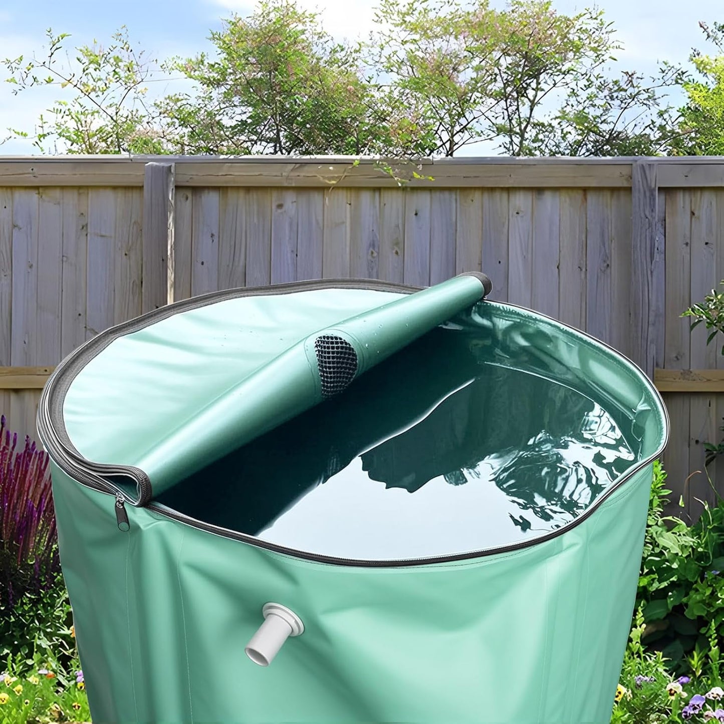 100 Gallon Rain Barrel Water Collection System, Collapsible Portable Water Storage Tank, Rainwater Collect System Downspout, Water Catcher Container with Filter Two Spigots and Overflow Kit