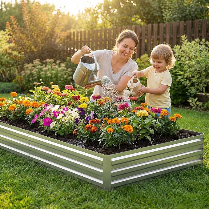 10x2x1FT Galvanized Raised Garden Bed Outdoor Patio, Large Rectangular Metal Planter Boxes,Plant Container Kit for Gardening, Vegetables, Flowers, Herbs,Silver,1 Pack