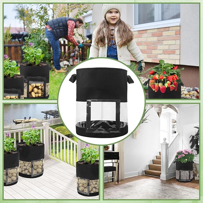 6 Pack 7 Gallon Visible Potato Grow Bags, Thickened Nonwoven Fabric Pots Potato Growing Containers with Handles & Visible Flap, Plant Grow Bags for Growing Potatoes, Tomatoes, Flowers, and Vegetables
