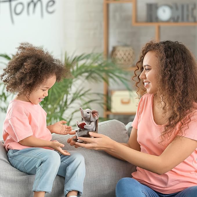 Garden Statues Elephant Outdoor Decor Lights, Lucky Miniature Elephant Statue Solar Garden Decor for Patio,Porch,Home Yard Decor Elephant Gifts for Mom,Women, 2.04"x3.34"x3.93"