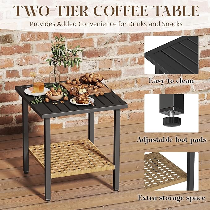 LEX CRAFT 3 Piece Outdoor Rocking Chairs, Outdoor Patio Furniture Set with Thick Cushion and Coffee Table Rattan Rocking Bistro Set for Grand Porch Balcony Garden (Beige)