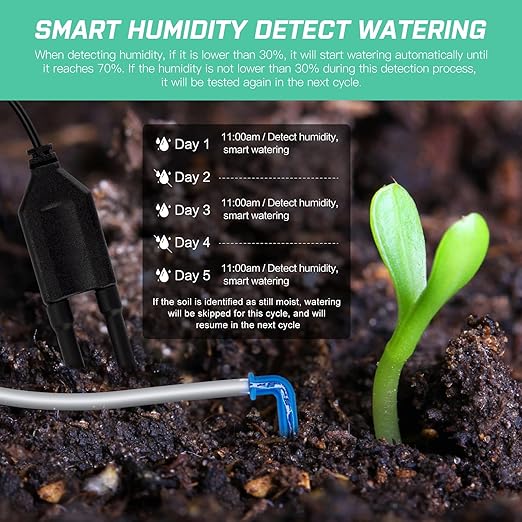 Automatic Plant Waterer Indoor Self Watering System for 15 Potted Plants, Auto Drip Irrigation Kit Programmable Water Timer with Smart Humidity Detection, Blue